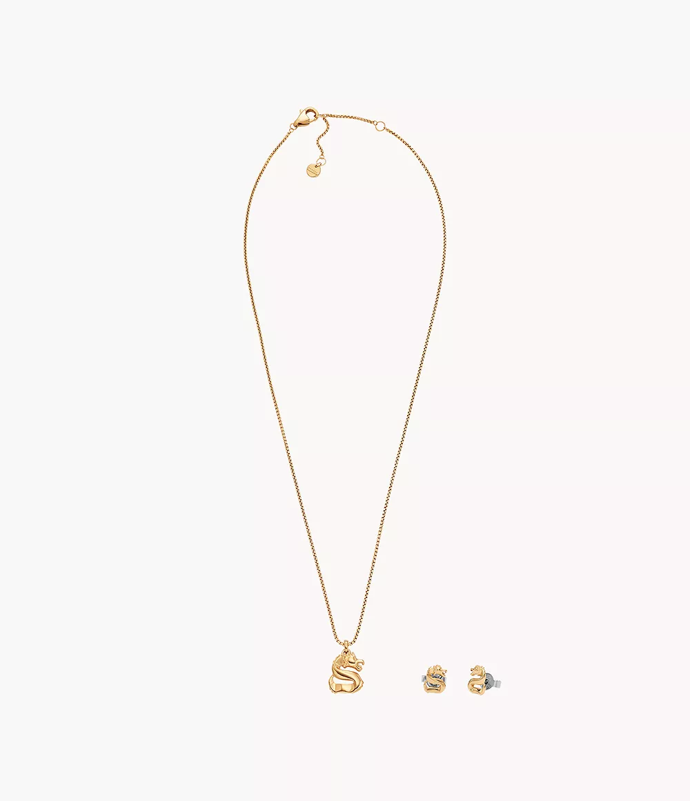 Skagen Women’s Skagen LNY Gift Set Gold-Tone Stainless Steel Earrings and Necklace - Gold-Tone