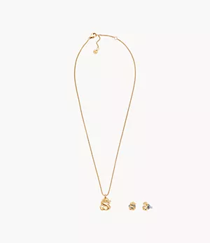 Skagen LNY Gift Set Gold-Tone Stainless Steel Earrings and Necklace