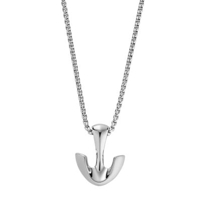 Photos - Pendant / Choker Necklace Skagen Men's Pendler Silver-Tone Stainless Steel Anchor Pendant Necklace S 