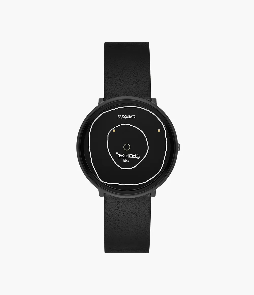 Skagen Women’s Basquiat Special Edition Gitte ("Now’s The Time") Disc Movement Black Leather Watch