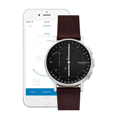 skagen connected hybrid smartwatch with leather band