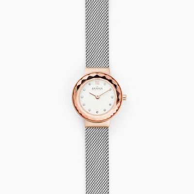 Leonora 二針 シルバートーンステンレススチールウォッチ ネックレス ボックスセット Skw1112 Skagen