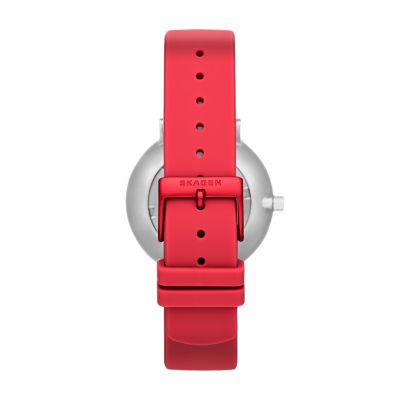 Skagen Denmark Women's Watch SKW2765 Aaren Quartz Red Dial shops Rubber Band 36mm