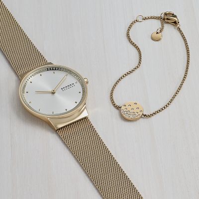 Freja Two-Hand Gold-Tone Stainless Steel Watch and Bracelet Box Set