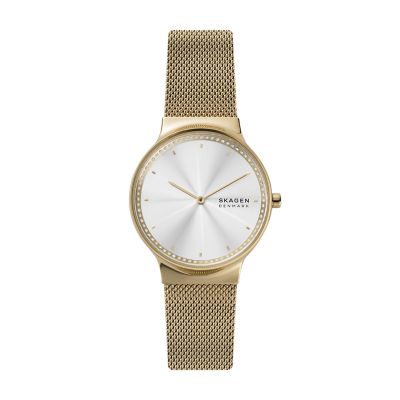 Freja Two Hand Gold Tone Stainless Steel Watch and Bracelet Box