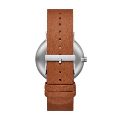 Aaren Naturals Three-Hand Medium Brown Strap Made with Apple Watch Set