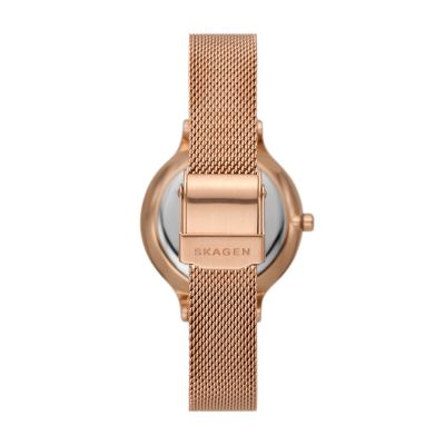 Anita Lille Three-Hand Rose Gold Stainless Steel Mesh Watch Set