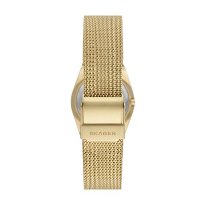 Skagen Box-Set Kette Grenen Edelstahl SKW1152SET goldfarben Datum Skagen Lille - Uhr 3-Zeiger-Werk