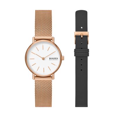 Skagen Signatur Lille Two-Hand Rose Gold Stainless Steel Watch and Strap  Box Set