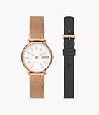 Skagen Signatur Lille Two-Hand Rose Gold Stainless Steel Watch and Strap Box Set
