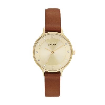 Skagen anita 2025 tan leather watch