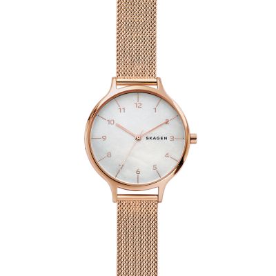 Anita Mother-of-Pearl Silver-Tone Steel Mesh Watch