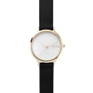 Anita Black Leather Stone Watch