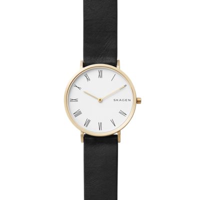 Hald slim shop black leather watch