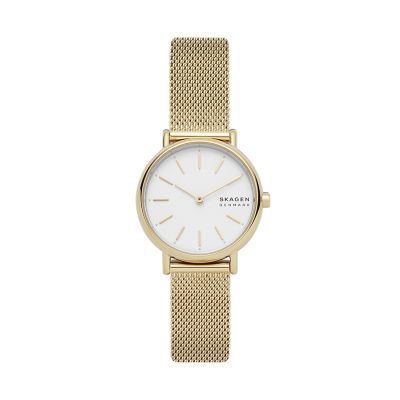 Skagen Womens Signatur Lille Slim Gold-Tone Steel Mesh Watch - Gold 145$