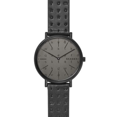 SIGNATUR SLIM アルファベットブラックレザーウォッチ SKW2746 - Skagen