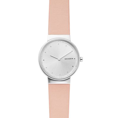 pink leather watch