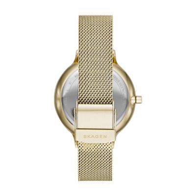 Anita Mother-of-Pearl Gold-Tone Steel Mesh Watch