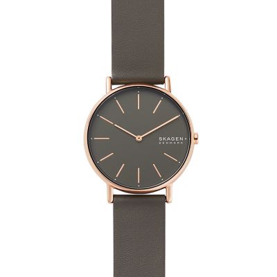 Skagen Women's Signatur Leather Watch - Charcoal