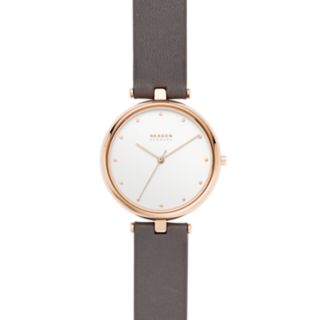 Tanja Three-Hand Gray Leather Watch