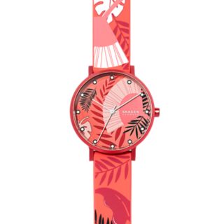 Aaren Three-Hand Floral Print Coral Silicone 36mm Watch