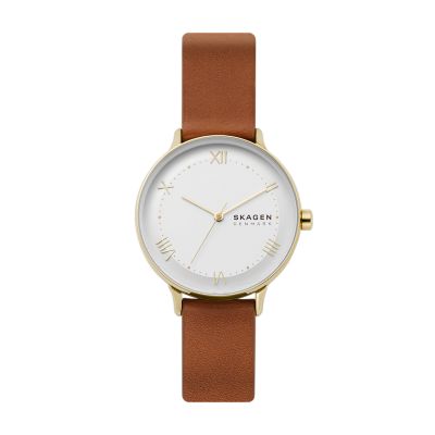 convergentie Minder dan Regeneratie Nillson Three-Hand Medium Brown Leather Watch SKW2877 - Skagen