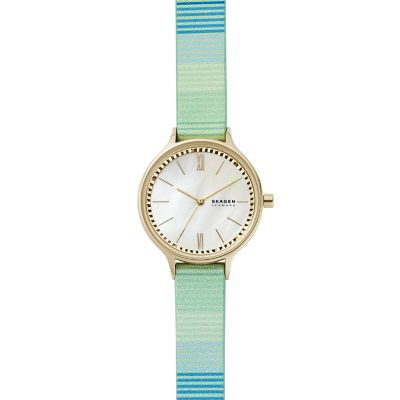 Anita Three Hand Green Leather Watch SKW2905 Skagen