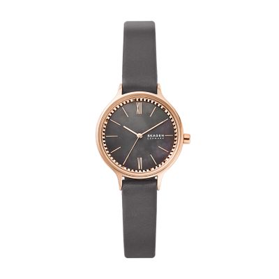 Anita Lille 三針 チャコールレザーウォッチ SKW2909 - Skagen