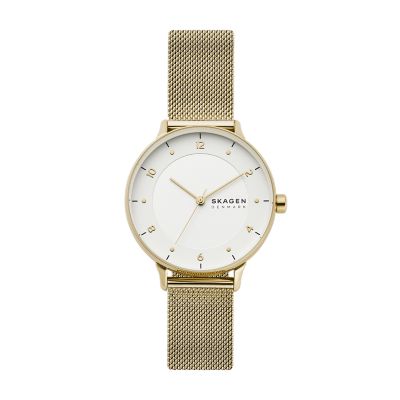 Riis Three-Hand Gold-Tone Steel Mesh SKW2914 - Skagen