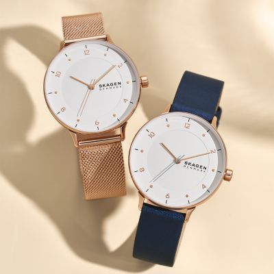 RIIS 三針 ローズトーン スチールメッシュウォッチ SKW2918 - Skagen