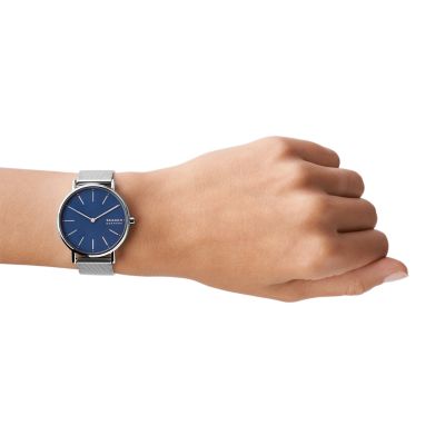 Skagen signatur slim 2024 blue leather watch