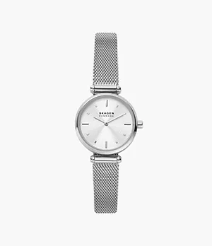 Amberline Two-Hand Silver-Tone Steel Mesh Watch