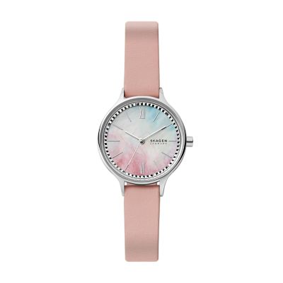 Skagen anita shop leather watch