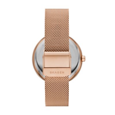 Karolina Solar-Powered Rose-Tone Steel Mesh Watch