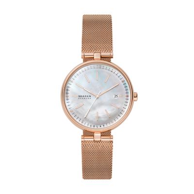 Karolina Solar-Powered Rose-Tone Steel Mesh Watch