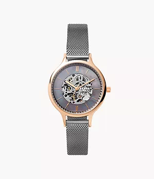 Anita Automatic Charcoal Stainless Steel Mesh Watch