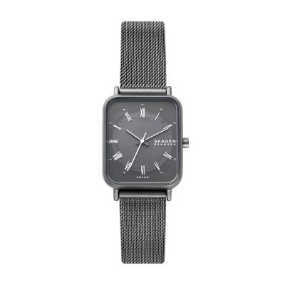 Ryle Solar-Powered Charcoal Stainless Steel Mesh Watch