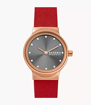 Freja Lille Two-Hand Red Leather Watch