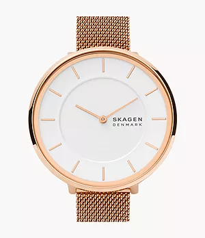 Gitte Two-Hand Rose Gold-Tone Stainless Steel Mesh Watch