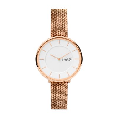 Gitte Two Hand Rose Gold Tone Stainless Steel Mesh Watch SKW3013