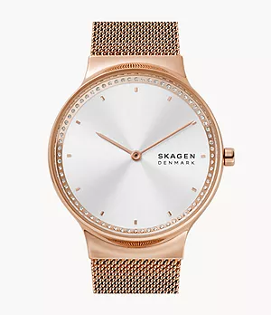 Freja Two-Hand Rose Gold-Tone Stainless Steel Mesh Watch