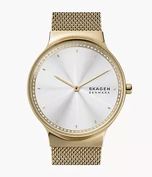 Freja Two-Hand Gold Stainless Steel Mesh Watch