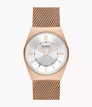 Grenen Lille Three-Hand Date Rose Gold Stainless Steel Mesh Watch