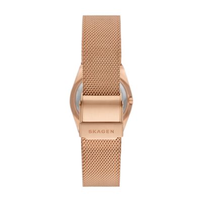 Grenen Lille Three-Hand Date Rose Gold Stainless Steel Mesh Watch