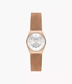 Grenen Lille Three-Hand Date Rose Gold Stainless Steel Mesh Watch