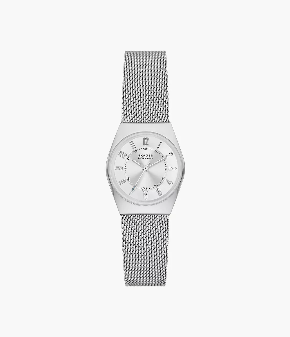 Skagen Women’s Grenen Lille Three-Hand Date Silver Stainless Steel Mesh Watch