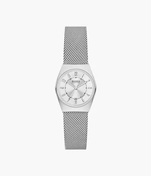 Grenen Lille Three-Hand Date Silver Stainless Steel Mesh Watch