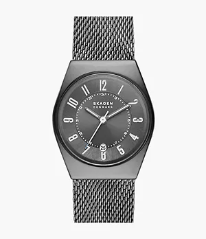 Grenen Lille Three-Hand Date Charcoal Stainless Steel Mesh Watch