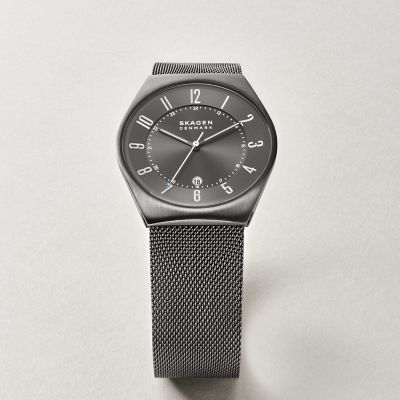 Grenen Lille Three-Hand Date Charcoal Stainless Steel Mesh Watch