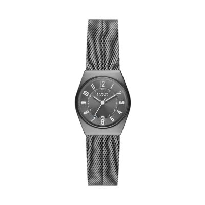 Grenen Lille Three-Hand Date Charcoal Stainless Steel Mesh Watch